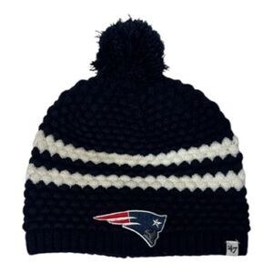 47 Brand Patriots Navy and White Cable Knit Beanie Pom Pom Hat.